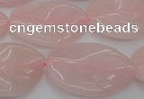 CRQ668 15.5 inches 22*30mm carved leaf rose quartz beads