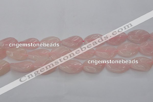 CRQ668 15.5 inches 22*30mm carved leaf rose quartz beads