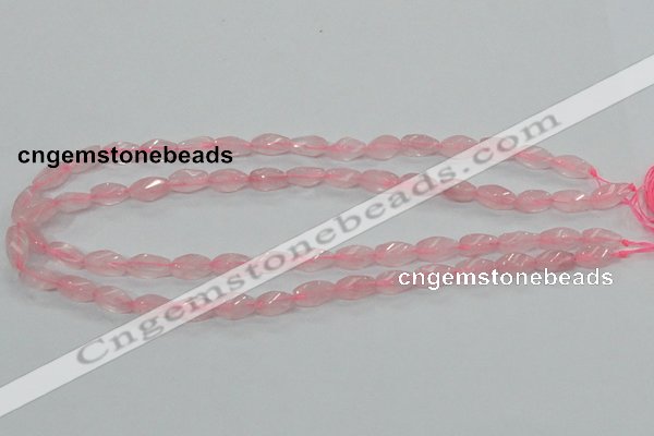 CRQ69 15.5 inches 6*12mm twisted rice natural rose quartz beads