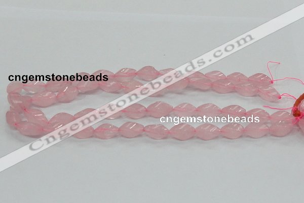 CRQ70 15.5 inches 8*16mm twisted rice natural rose quartz beads