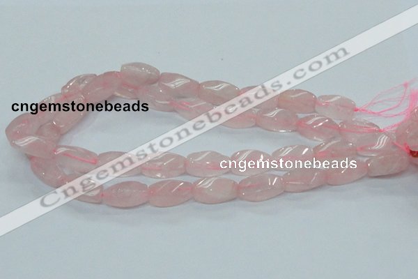 CRQ71 15.5 inches 10*22mm twisted rice natural rose quartz beads