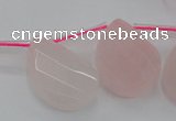 CRQ735 18*25mm faceted & twisted flat teardrop rose quartz beads