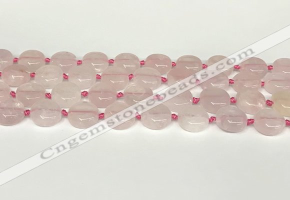 CRQ764 15.5 inches 14mm flat round rose quartz beads