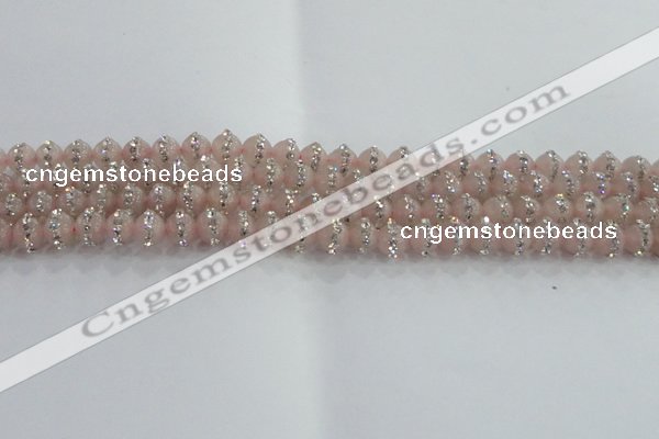 CRQ820 15.5 inches 6mm round rose quartz with rhinestone beads