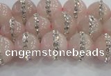 CRQ821 15.5 inches 8mm round rose quartz with rhinestone beads