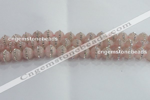 CRQ821 15.5 inches 8mm round rose quartz with rhinestone beads