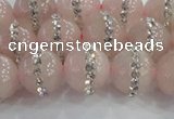 CRQ822 15.5 inches 10mm round rose quartz with rhinestone beads