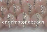 CRQ823 15.5 inches 12mm round rose quartz with rhinestone beads