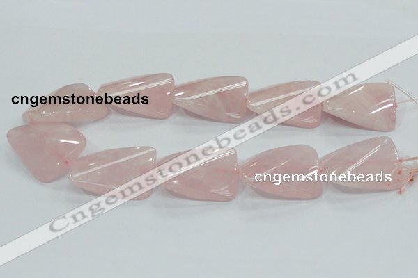 CRQ84 15.5 inches 30*40mm twisted rectangle natural rose quartz beads