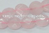 CRQ96 15.5 inches 12mm faceted flat round natural rose quartz beads