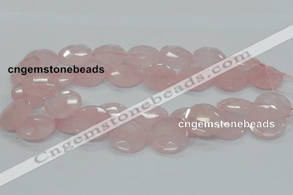 CRQ97 15.5 inches 25mm faceted flat round natural rose quartz beads