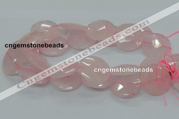 CRQ98 15.5 inches 35mm faceted flat round natural rose quartz beads