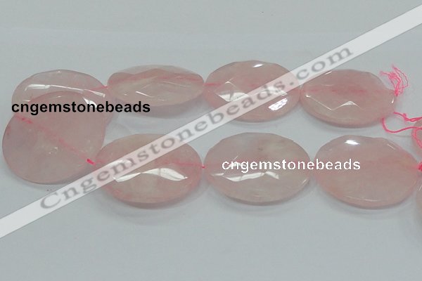 CRQ99 15.5 inches 50mm faceted flat round natural rose quartz beads