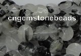 CRU02 15.5 inches 10mm faceted flat round black rutilated quartz beads