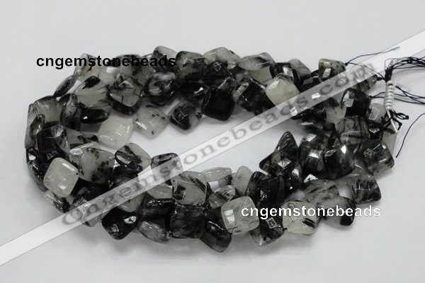 CRU08 15.5 inches 15*15mm faceted diamond black rutilated quartz beads