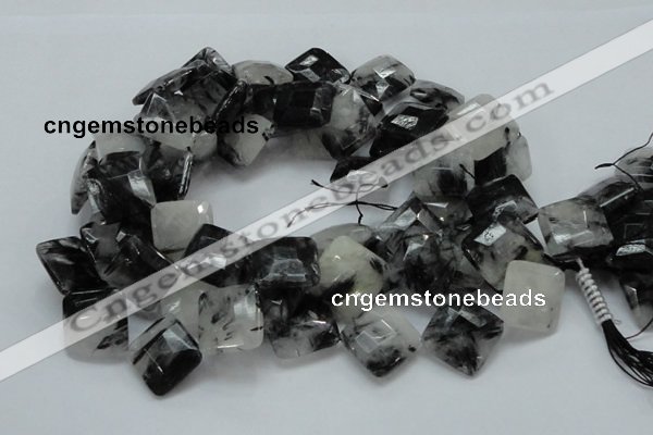 CRU09 15.5 inches 20*20mm faceted diamond black rutilated quartz beads