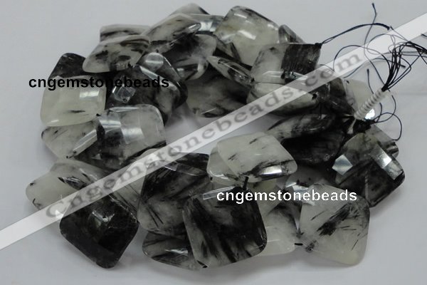 CRU10 15.5 inches 30*30mm faceted diamond black rutilated quartz beads