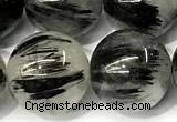 CRU1068 15 inches 12mm round black rutilated quartz beads