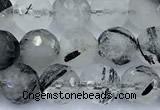 CRU1070 15 inches 6mm faceted round black rutilated quartz beads