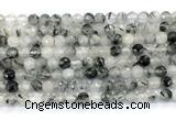 CRU1091 15.5 inches 6mm faceted round black rutilated quartz gemstone beads