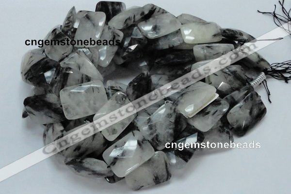 CRU11 15.5 inches 20*30mm faceted rectangle black rutilated quartz beads