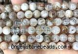 CRU1138 15 inches 8mm round black gold rutilated quartz beads