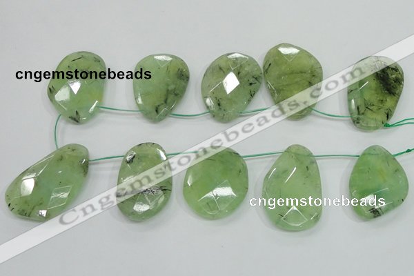 CRU137 15.5 inches 35*45mm faceted freeform green rutilated quartz beads