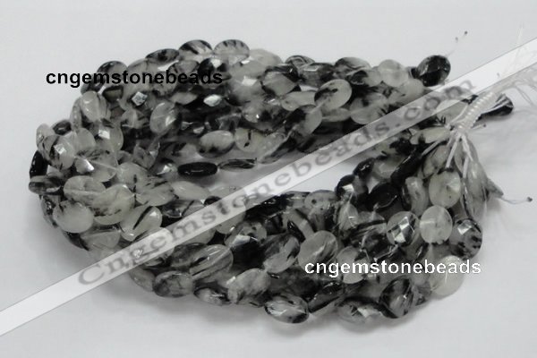 CRU15 15.5 inches 12*16mm faceted oval black rutilated quartz beads