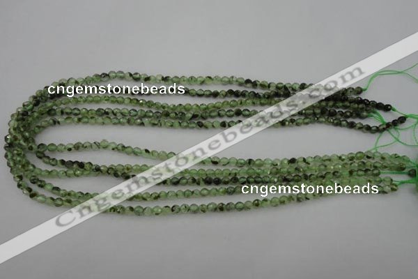 CRU150 15.5 inches 4mm faceted round green rutilated quartz beads