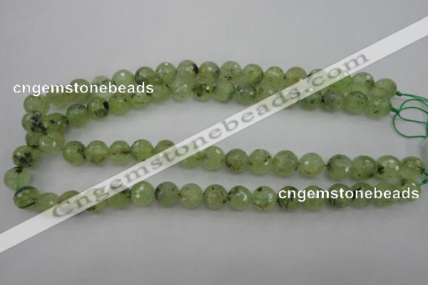 CRU154 15.5 inches 12mm faceted round green rutilated quartz beads