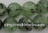 CRU158 15.5 inches 16mm faceted round green rutilated quartz beads