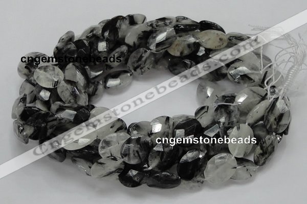 CRU16 15.5 inches 15*20mm faceted oval black rutilated quartz beads