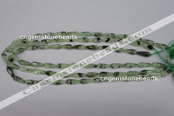 CRU172 15.5 inches 6*16mm faceted teardrop green rutilated quartz beads