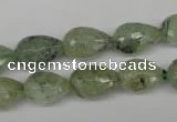 CRU173 15.5 inches 10*14mm faceted teardrop green rutilated quartz beads