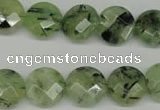 CRU183 15.5 inches 14mm faceted coin green rutilated quartz beads