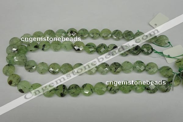 CRU183 15.5 inches 14mm faceted coin green rutilated quartz beads