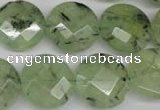 CRU185 15.5 inches 18mm faceted coin green rutilated quartz beads