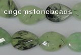 CRU209 13*18mm faceted flat teardrop green rutilated quartz beads