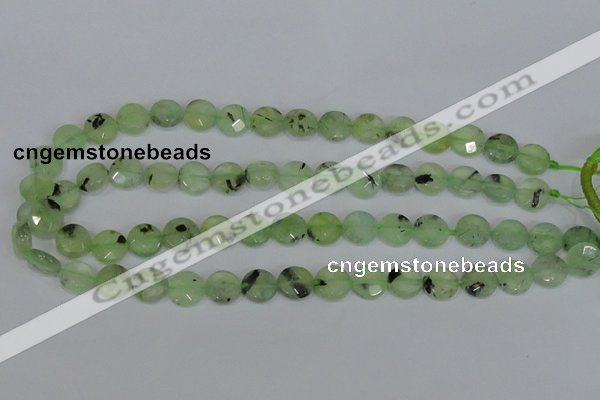 CRU210 15 inches 12mm faceted coin green rutilated quartz beads