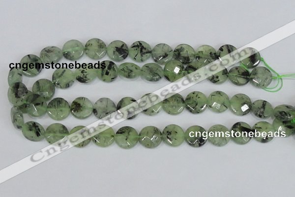CRU211 15 inches 16mm faceted coin green rutilated quartz beads