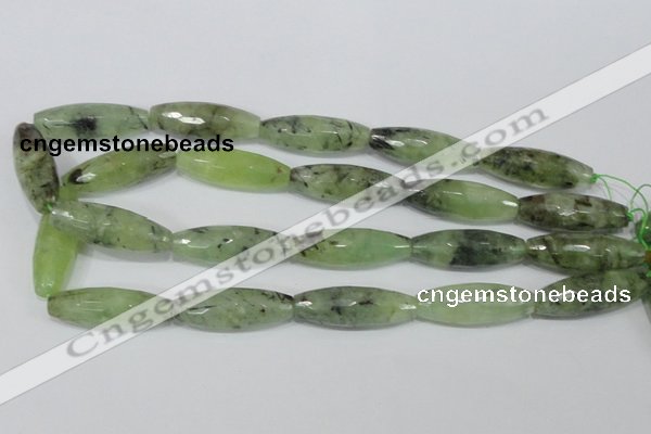 CRU214 15 inches 12*36mm faceted rice green rutilated quartz beads