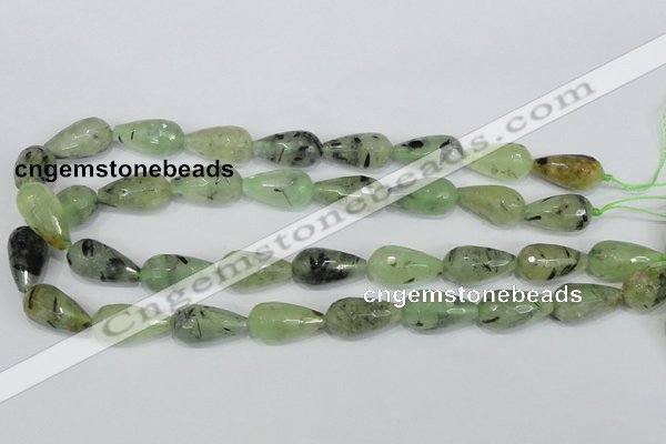 CRU215 15 inches 12*22mm faceted teardrop green rutilated quartz beads