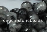 CRU22 15.5 inches 15*20mm faceted egg-shaped black rutilated quartz beads