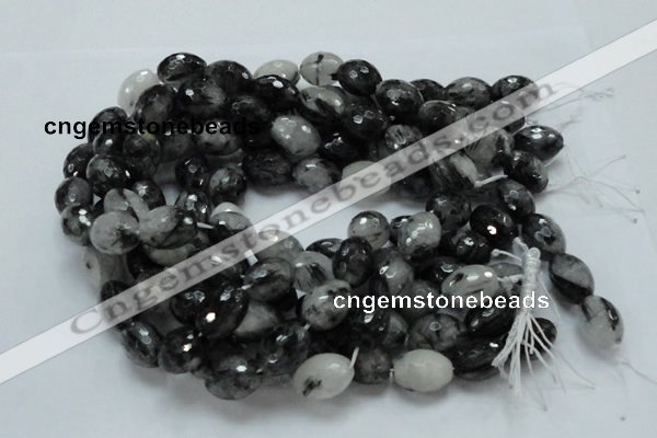 CRU22 15.5 inches 15*20mm faceted egg-shaped black rutilated quartz beads