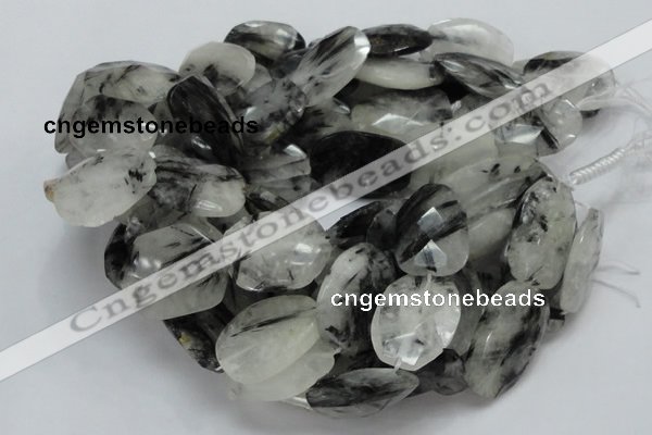 CRU23 15.5 inches 22*30mm faceted freeform black rutilated quartz beads