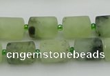 CRU232 15.5 inches 10*14mm tube matte green rutilated quartz beads