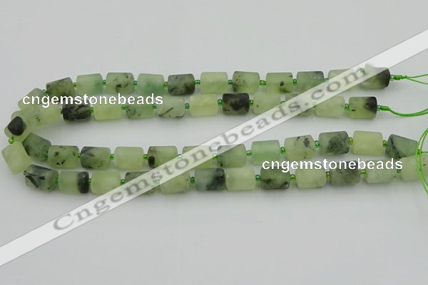 CRU232 15.5 inches 10*14mm tube matte green rutilated quartz beads