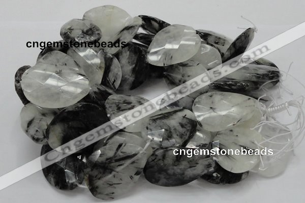 CRU24 15.5 inches 30*40mm faceted freeform black rutilated quartz beads