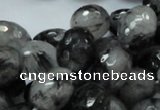 CRU25 15.5 inches 12*16mm faceted egg-shaped black rutilated quartz beads