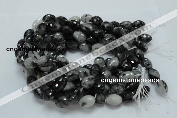 CRU25 15.5 inches 12*16mm faceted egg-shaped black rutilated quartz beads